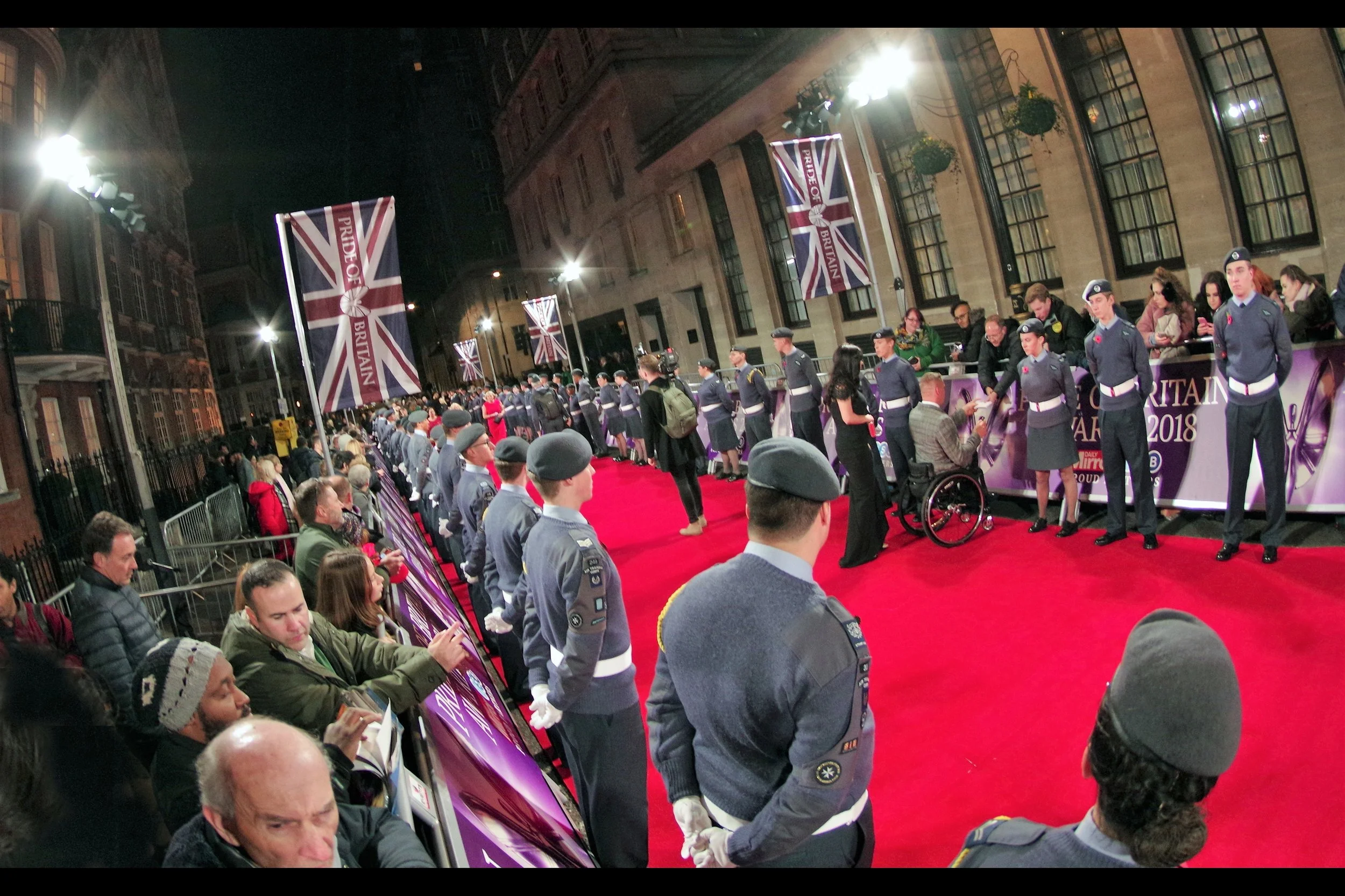 And just as I was warming to my new spot…. the red carpet was ‘invaded’ by an honour guard of (Proud and British) army / reserve / cadet people, all one arms-length from each other, all the way along the carpet. blocking all views along the red carpet.