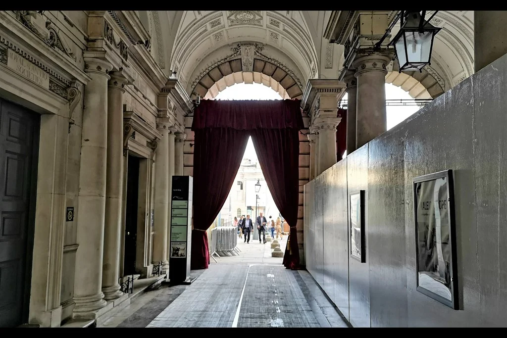 The main street entrance to the FIlm4 Summer Screening at Somerset House is through some impressive purple velvet curtains. Unlike the red carpets at premieres, which are frequently discarded offsite, I’d like to think these might have a more luxurious retirement plan,