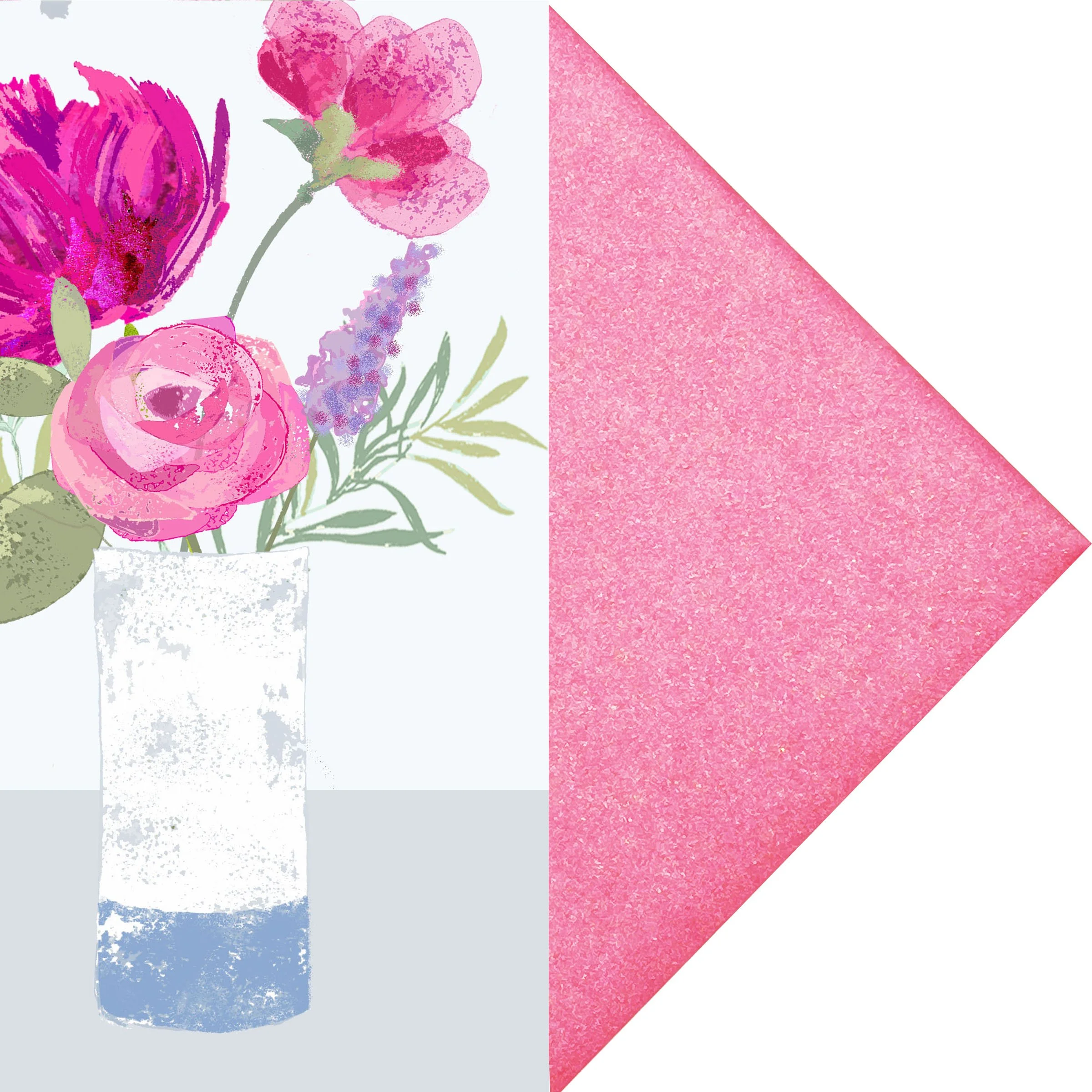 Deep Pink Pearlescent Envelope with pink tulip & rosemarybouquet.jpg