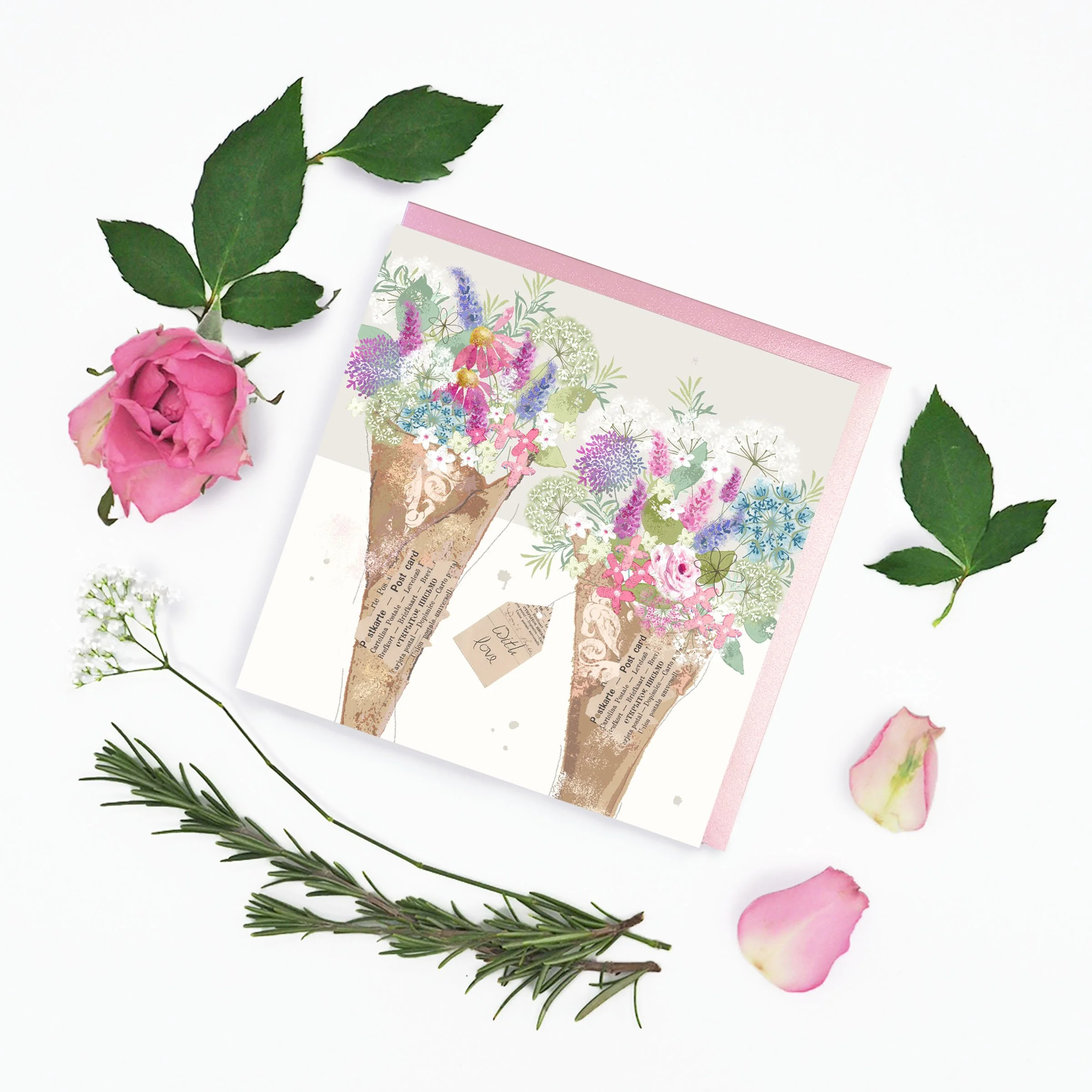 Wrapped Bouquets - white background Greetings Card v2.jpg
