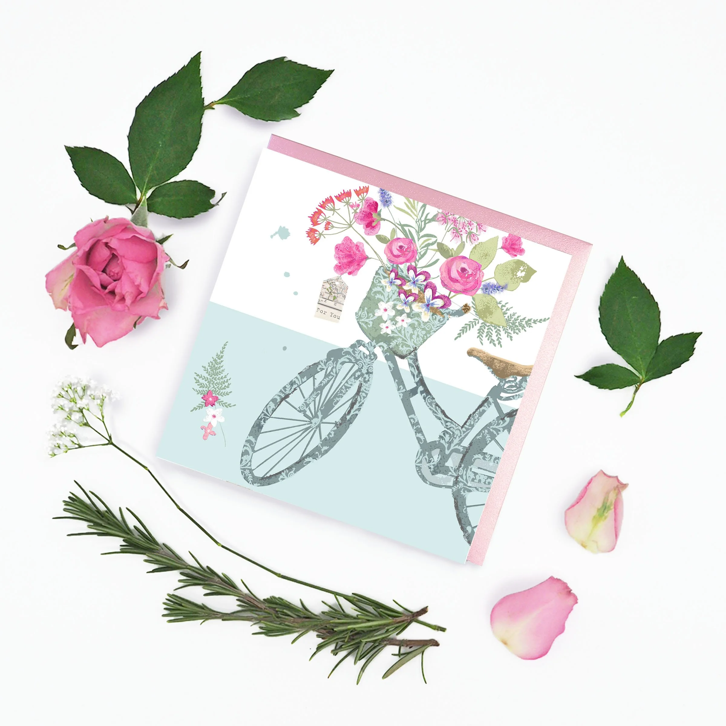 Velo fleuri Bleu- white background Greetings Card v3.jpg