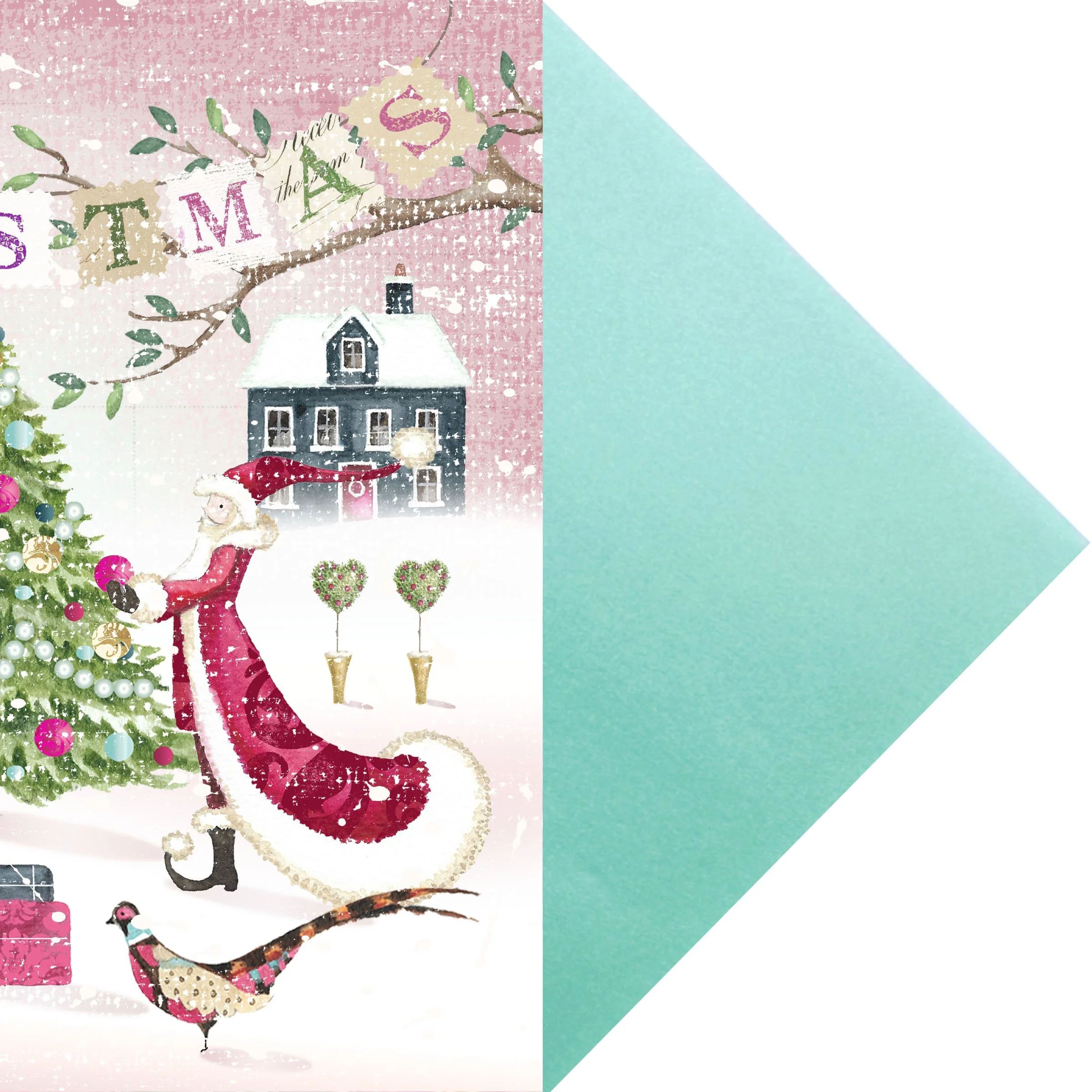 Aqua Pearlescent Envelope wiith Santa's Gifts greetings card.jpg
