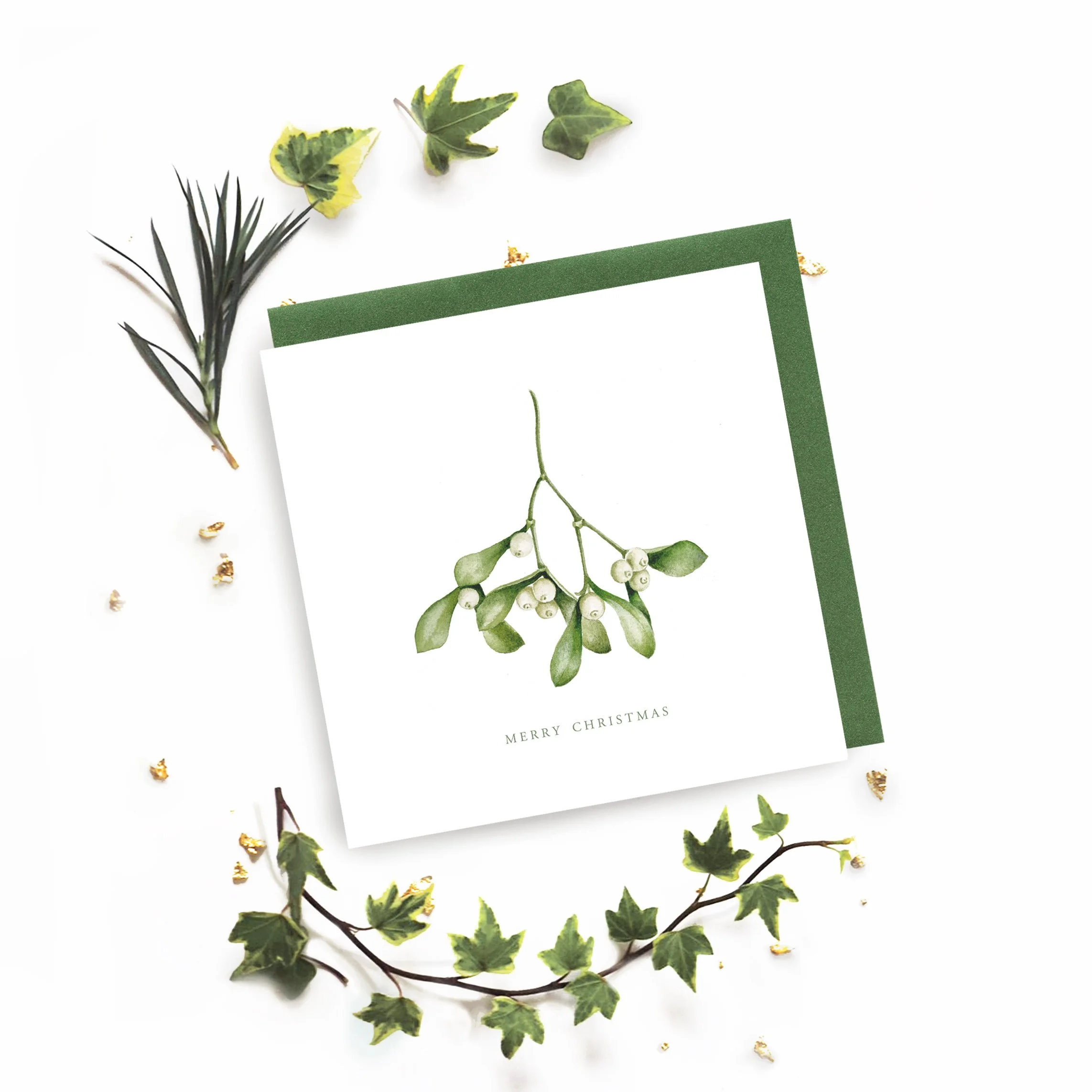 mistltoe sprig Greetings Card on white Background Version 5.jpg