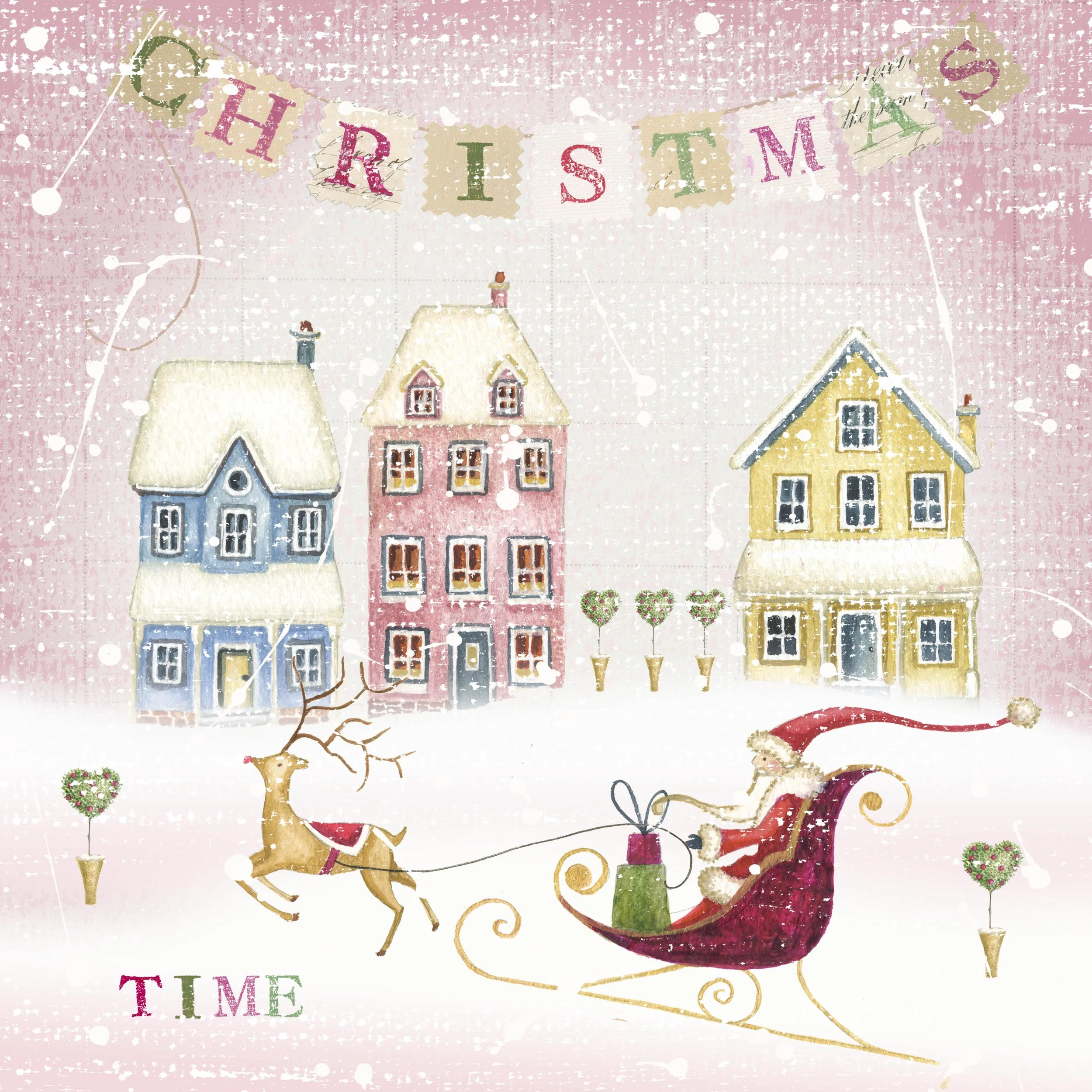 Reindeer & Santa Sleigh with Pink Background.jpg