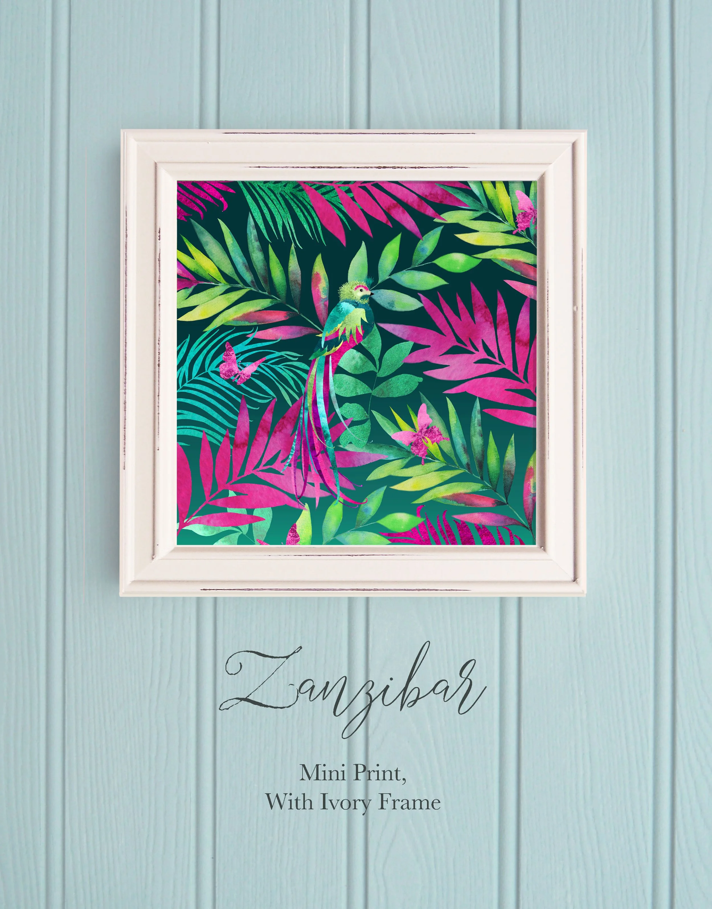 Zanzibar Mini Print With Cream Frame on Blue Background copy.jpg