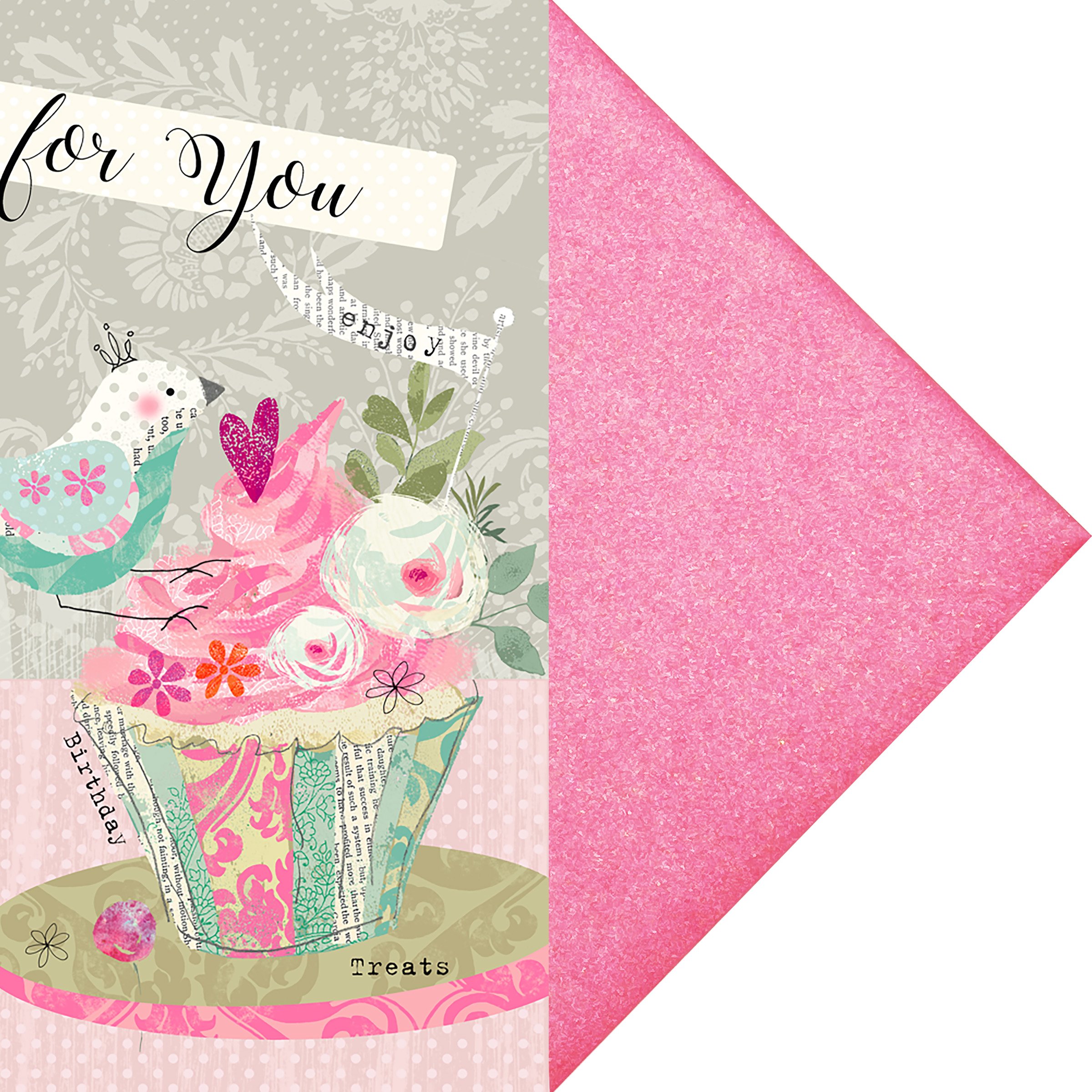 Deep Pink Pearlescent Envelope wiith Birthday Cupcakes greetings card.jpg