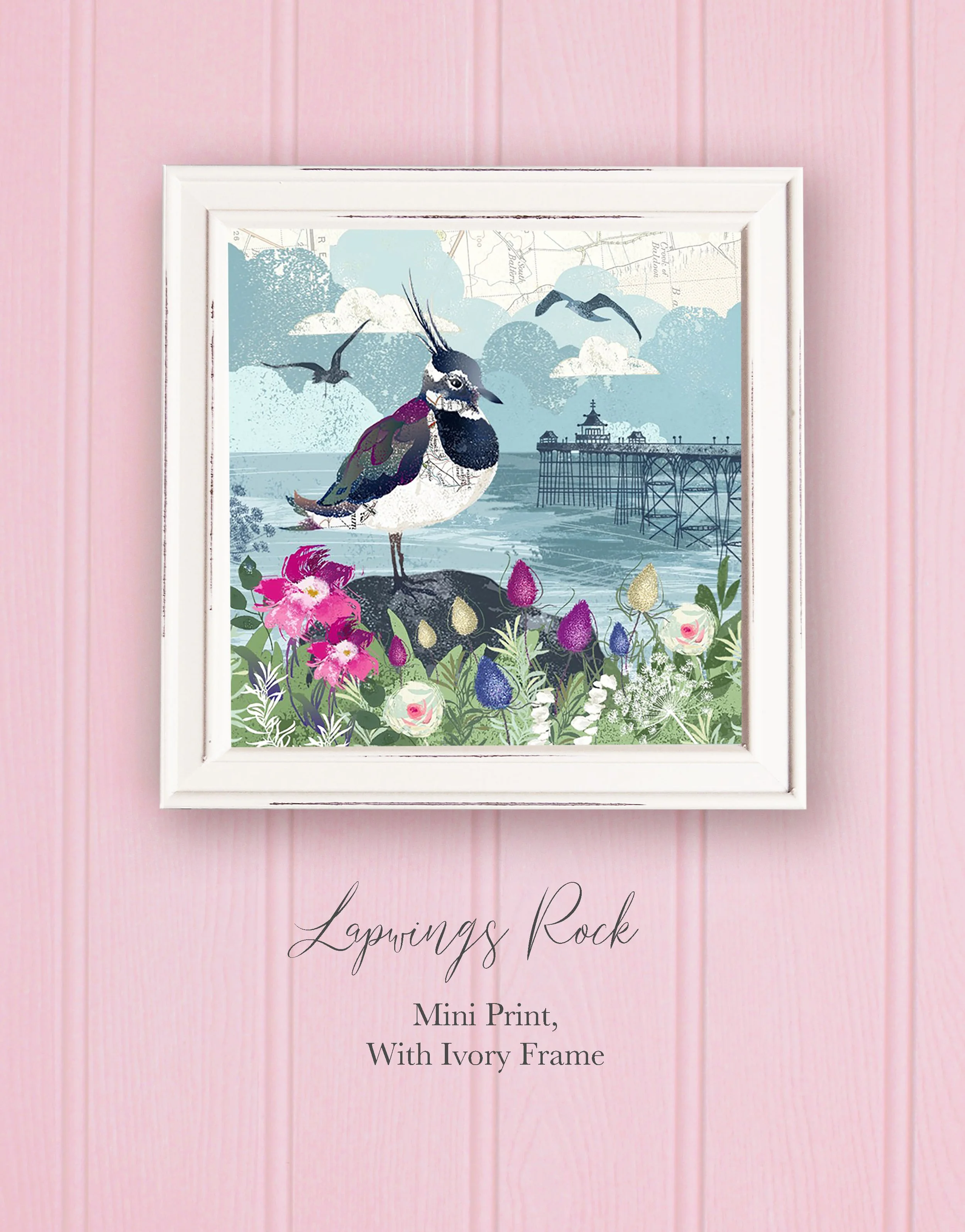 Lapwings Rock Mini Print With Ivory Frame and pink background  copy.jpg