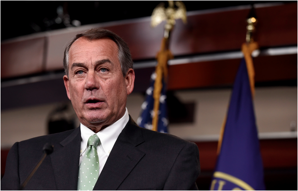 House Speaker John Boehner of Ohio speaks during a news conference on Capitol Hill in Washington on May 21 after signing a bill that expands law enforcement tools to target sex traffickers and creates a new fund to help victims. (Susan Walsh/AP)