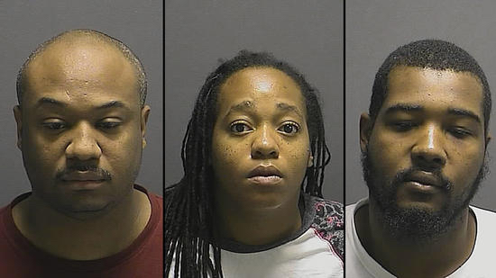 From left, Donald M. Williams, 41, of Baltimore; Tiffany N. Lowery, 30, of Baltimore; and Rashon T. Pratt, 27, of Camden, N.J., were arrested by Howard County Police over the weekend for multiple counts of human trafficking and prostitution. (Howard County Police Department)
