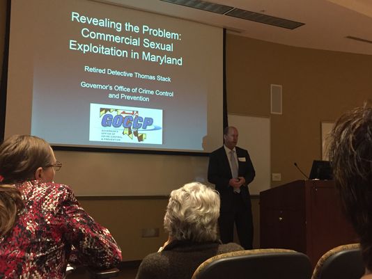 Tom Stack, human trafficking policy analyst at the Governor's Office of Crime Control and Prevention, speaks to an audience at the "Human Trafficking: In A Neighborhood Near You - 'Protecting Our Children on the Eastern Shore'" on Saturday, Jan. 30, 2016, at Salisbury University. (Photo: Staff photo by Vanessa Junkin)