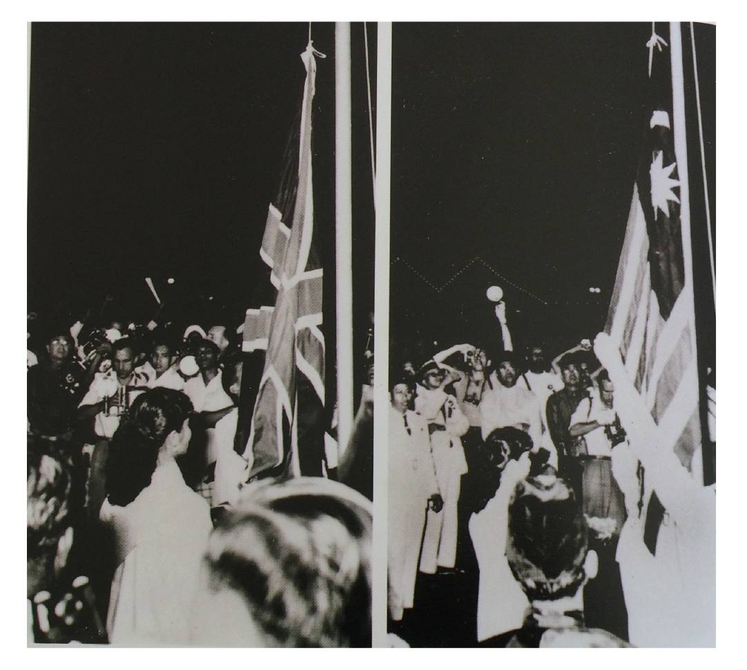 The historical event of lowering The Union Jack at the Padang