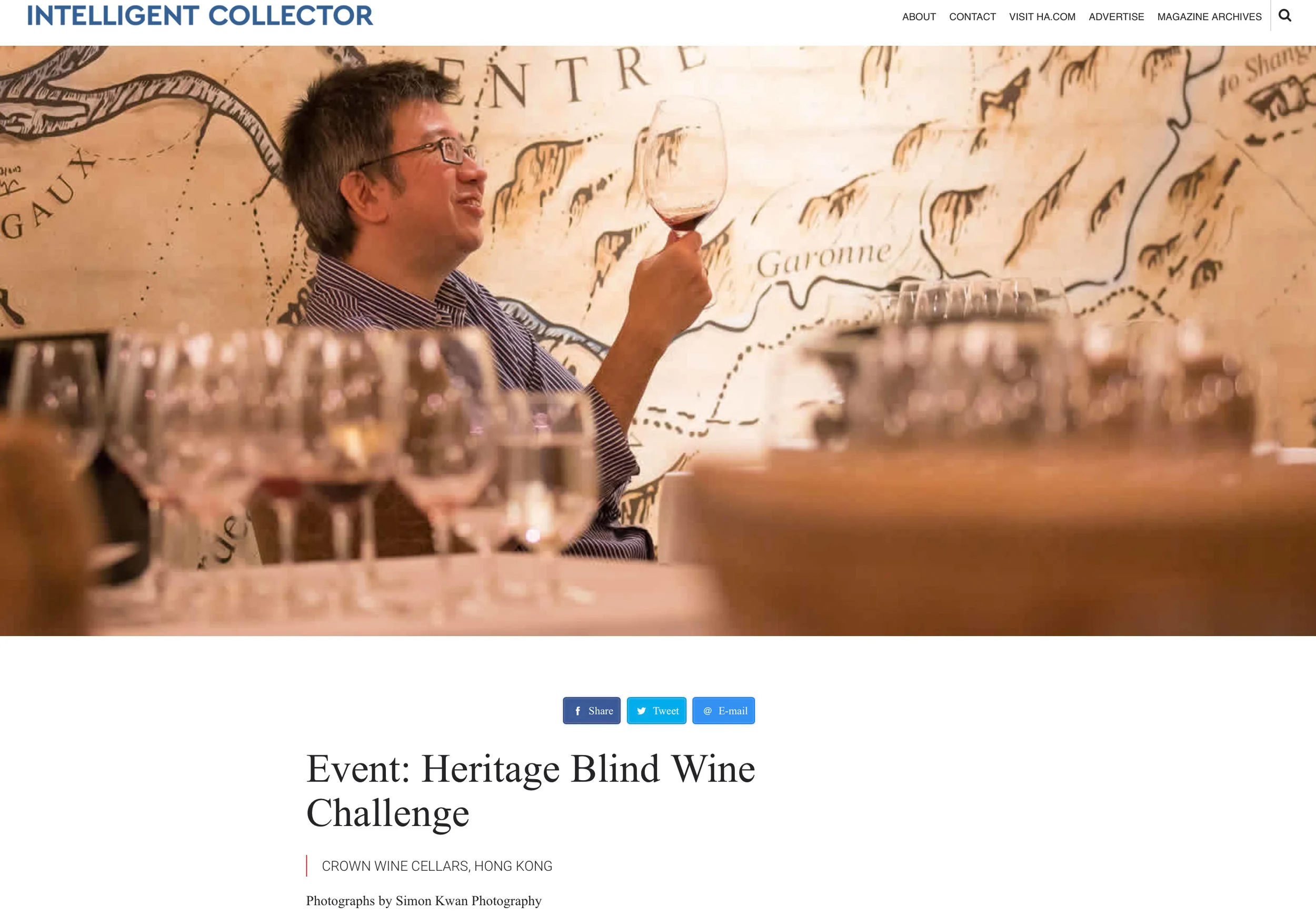 "Event: Heritage Blind Wine Challenge - The Intelligent Collector" Crown Wine Cellars, Hong Kong 14.9.2016 Intelligent Collector Event Website http://intelligentcollector.com/event-heritage-blind-wine-challenge/