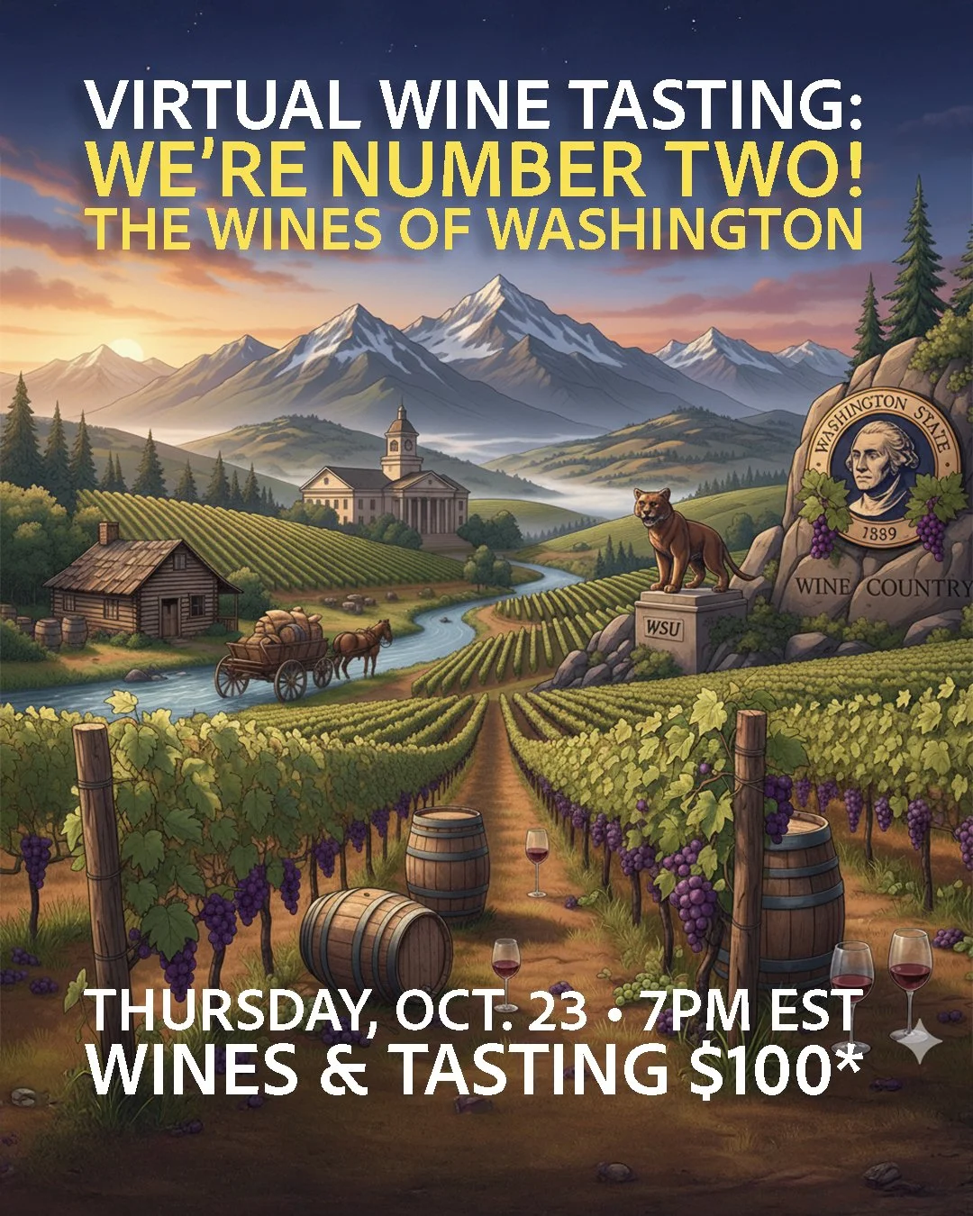 Get ready for an incredibly fun and affordable night in! 🍷 Join us for a virtual tasting of Washington State's &quot;hidden gem&quot; wines on Thursday, October 23rd at 7 PM EST.

This is a perfect activity for a date night or small group gathering&