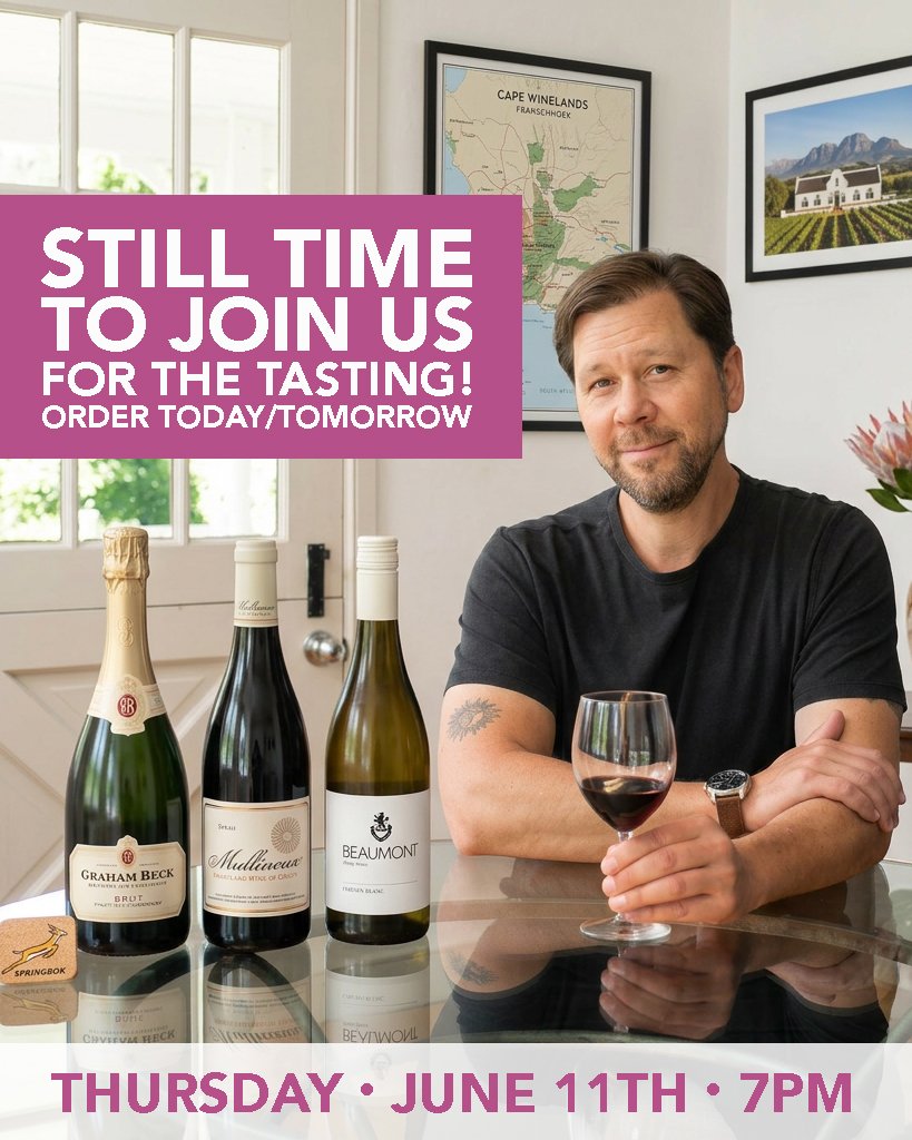 ⏰ Clock&rsquo;s ticking for South Africa! ⏰

Our virtual tasting is just over a week away on Thursday, June 11th, which means today or tomorrow is the absolute final cutoff to order your bottles from Wine.com so they arrive in time!

We are skipping 
