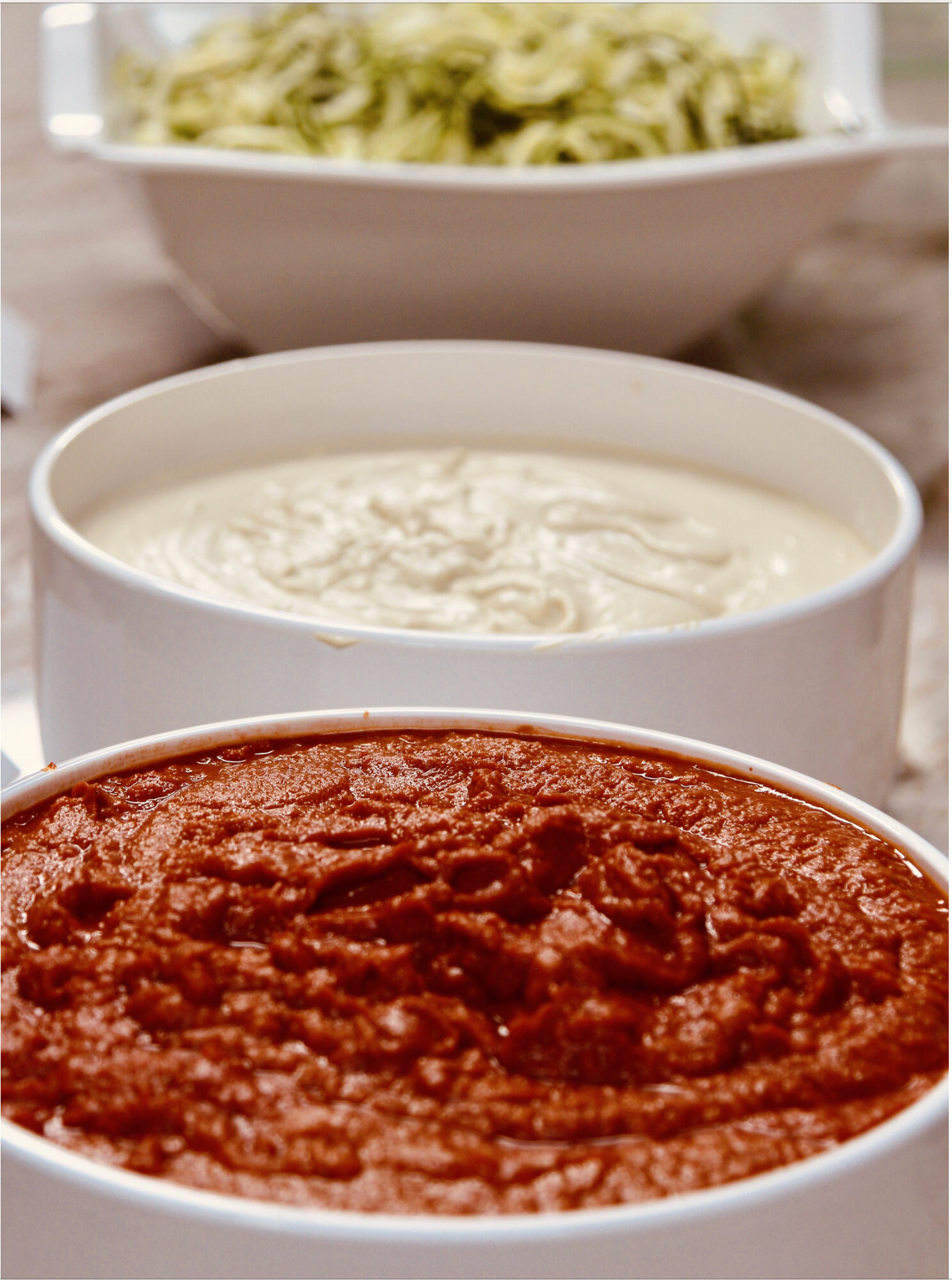 Vegan  Alfredo and Marinara Sauces served with Zucchini Noodles 