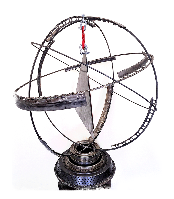  "Allegiance Crane" side view of kinetic sculpture