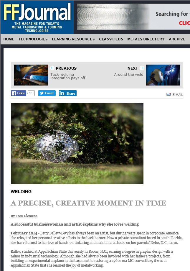 "FFJournal" article - 2014 http://www.ffjournal.net/item/12010-a-precise-creative-moment-in-time.html
