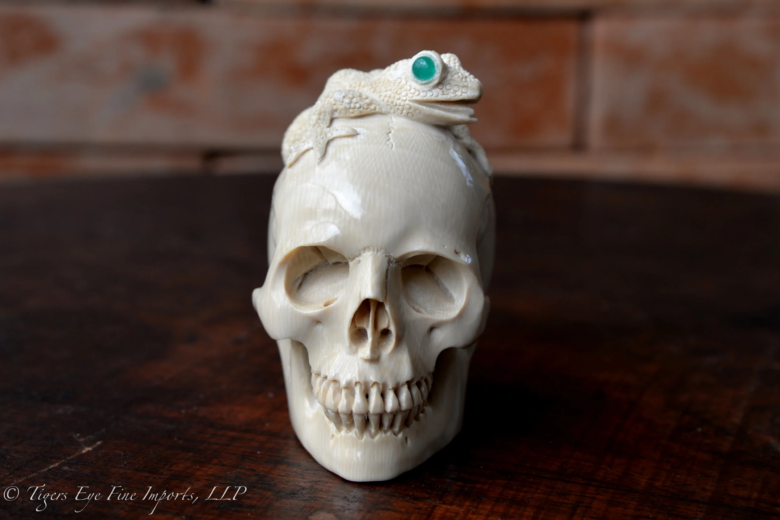 Mammoth Ivory Skull with Frog