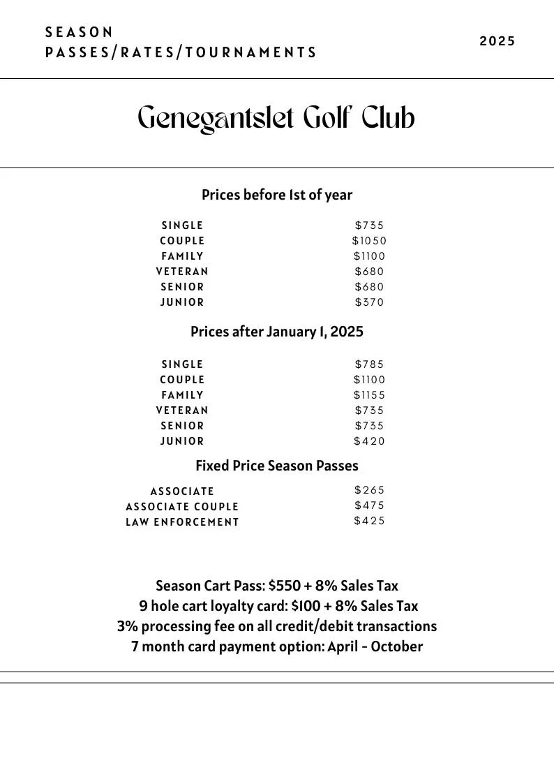 Special Rates and Offers — Genegantslet Golf Course
