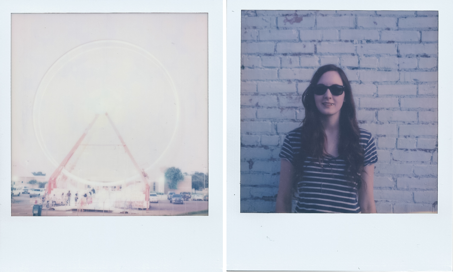 This first one is badly overexposed but I like the shape of the ferris wheel. The color reproduction on the second is definitely off. The brick wall Charise was standing in front of was bright blue.