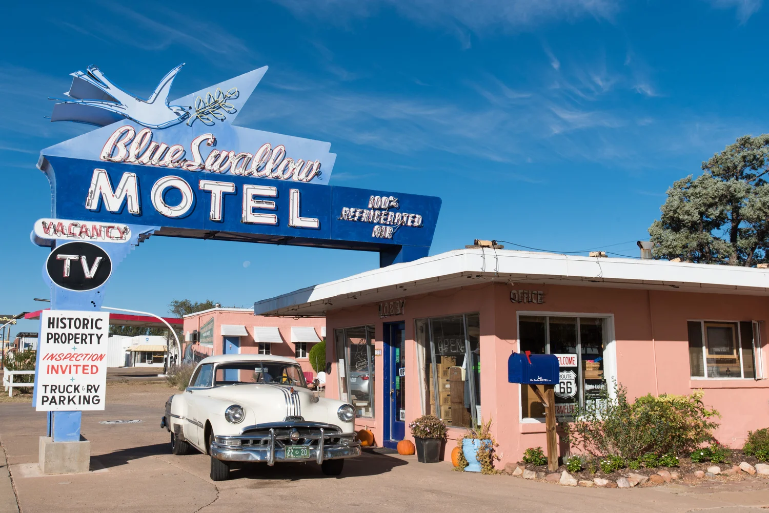 Route 66: The Historic Blue Swallow Motel — Two Upright Tray Tables