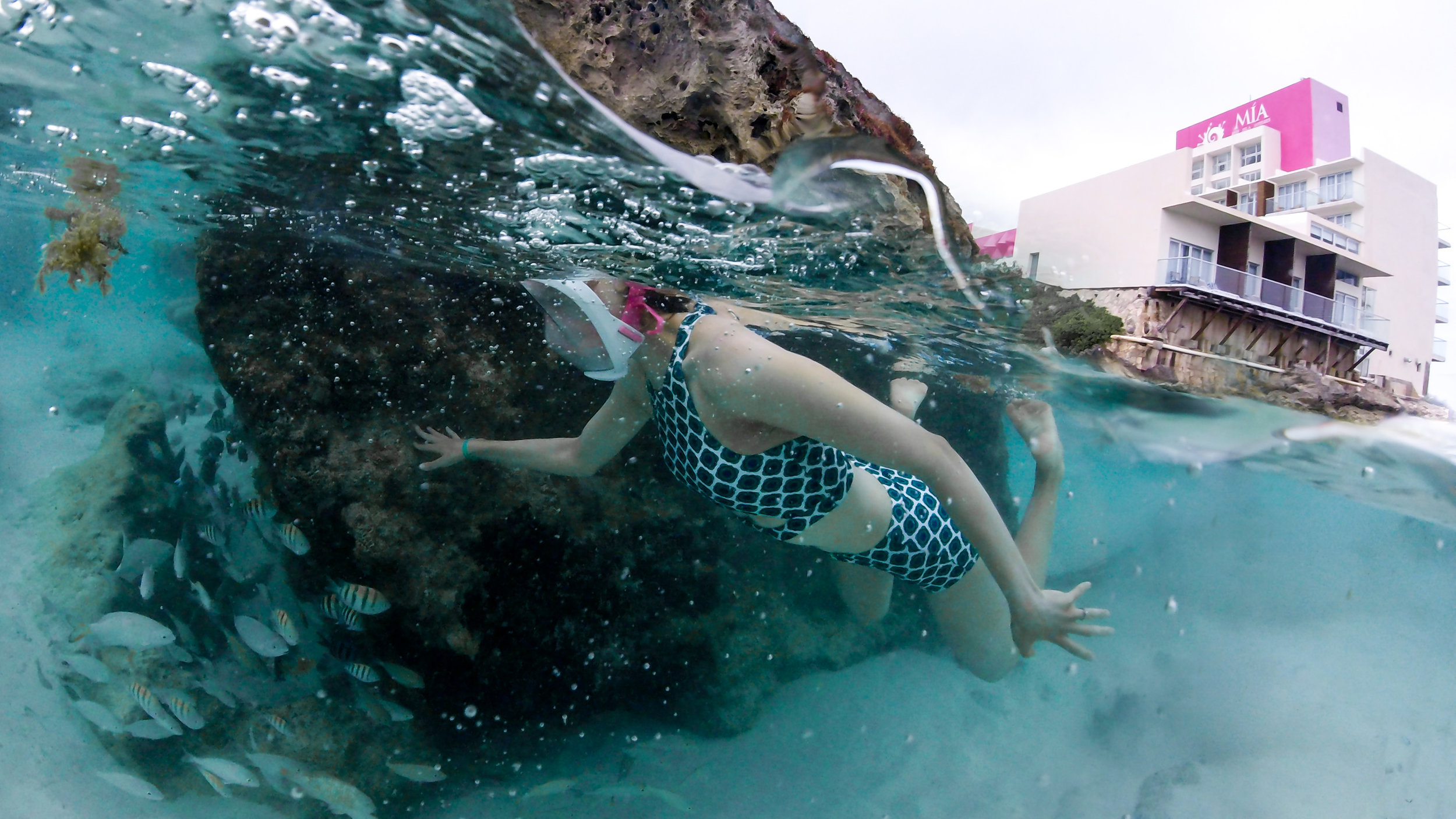 Charise snorkeling at Mia Reef.