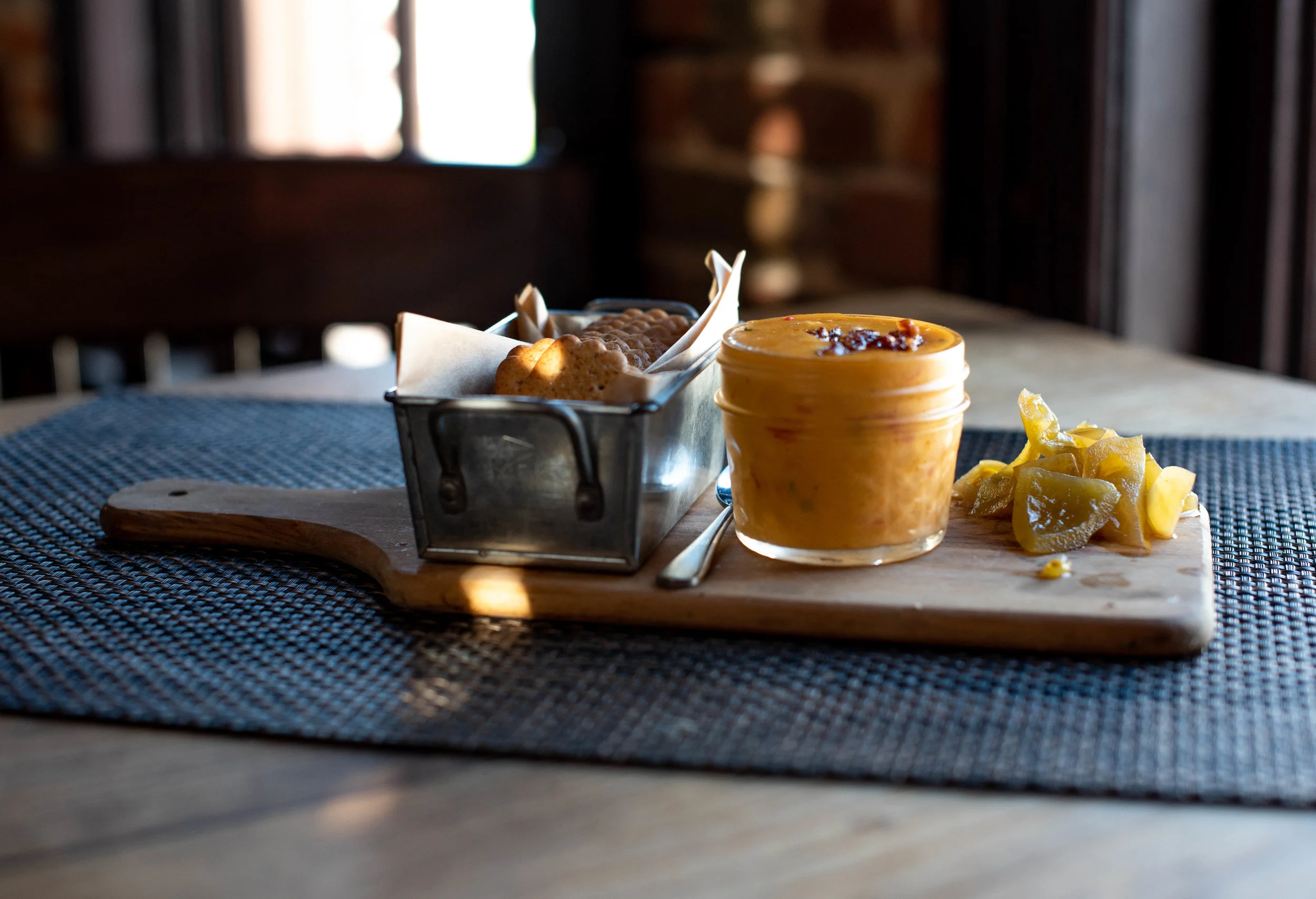 The pimento cheese comes topped with bacon, so make sure you ask them to leave it off.