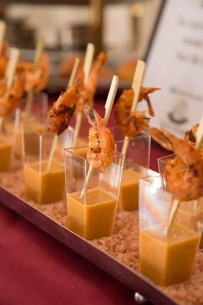 Thai Corn & Coconut Soup Shot with Coconut Shrimp