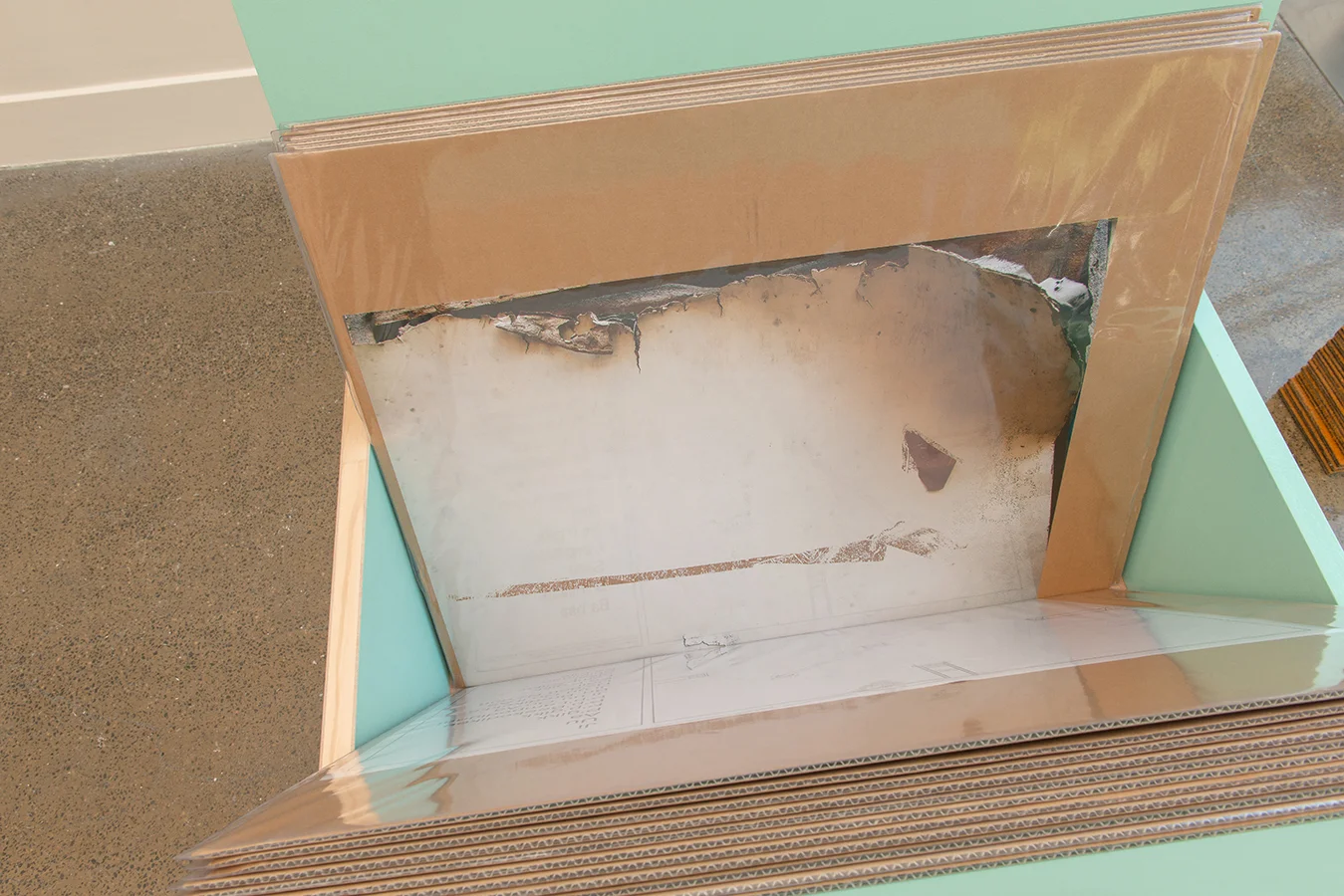 Spiros Panigirakis Opening , 2016, medium density fibreboard, cardboard, digital print on paper, acrylic, steel fasteners, synthetic polymer paint. Courtesy the artist and Sarah Scout Presents.
