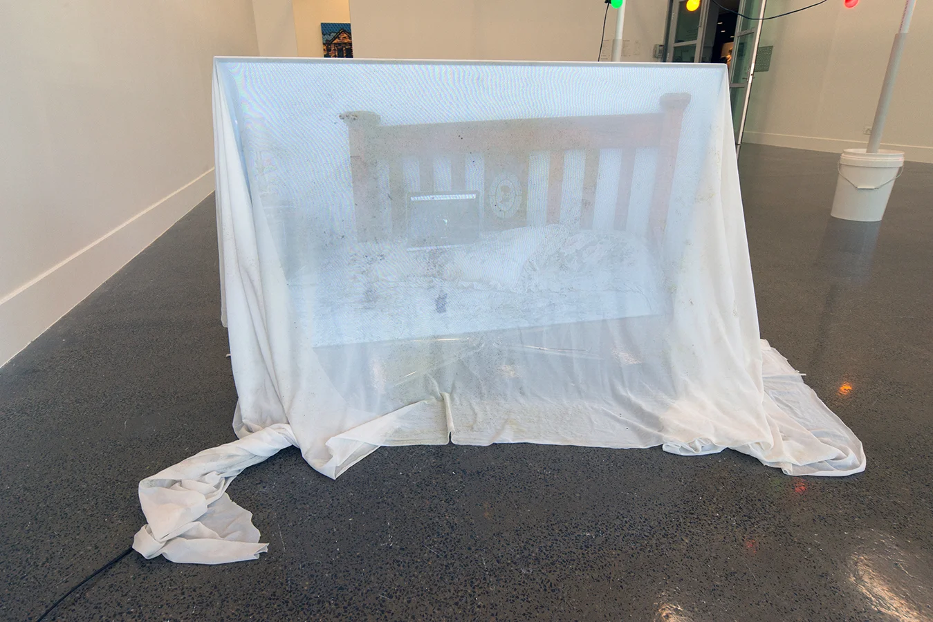 Natasha Madden, Be My Love (Macbook Duet) , 2014, Digital Film on USB, TV, Nanna's Fabric. Courtesy the artist.