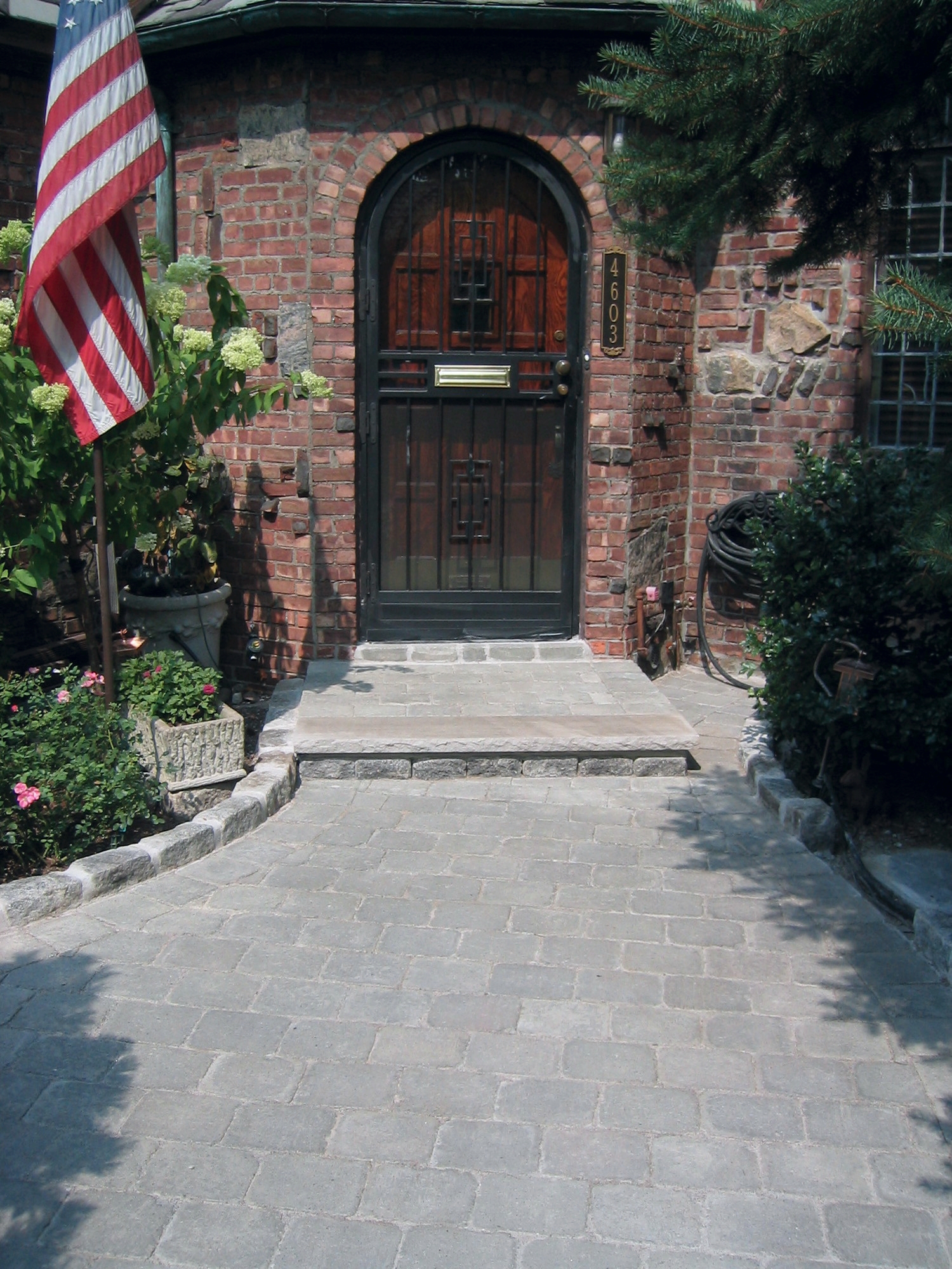 Tumbled paver walkway. 