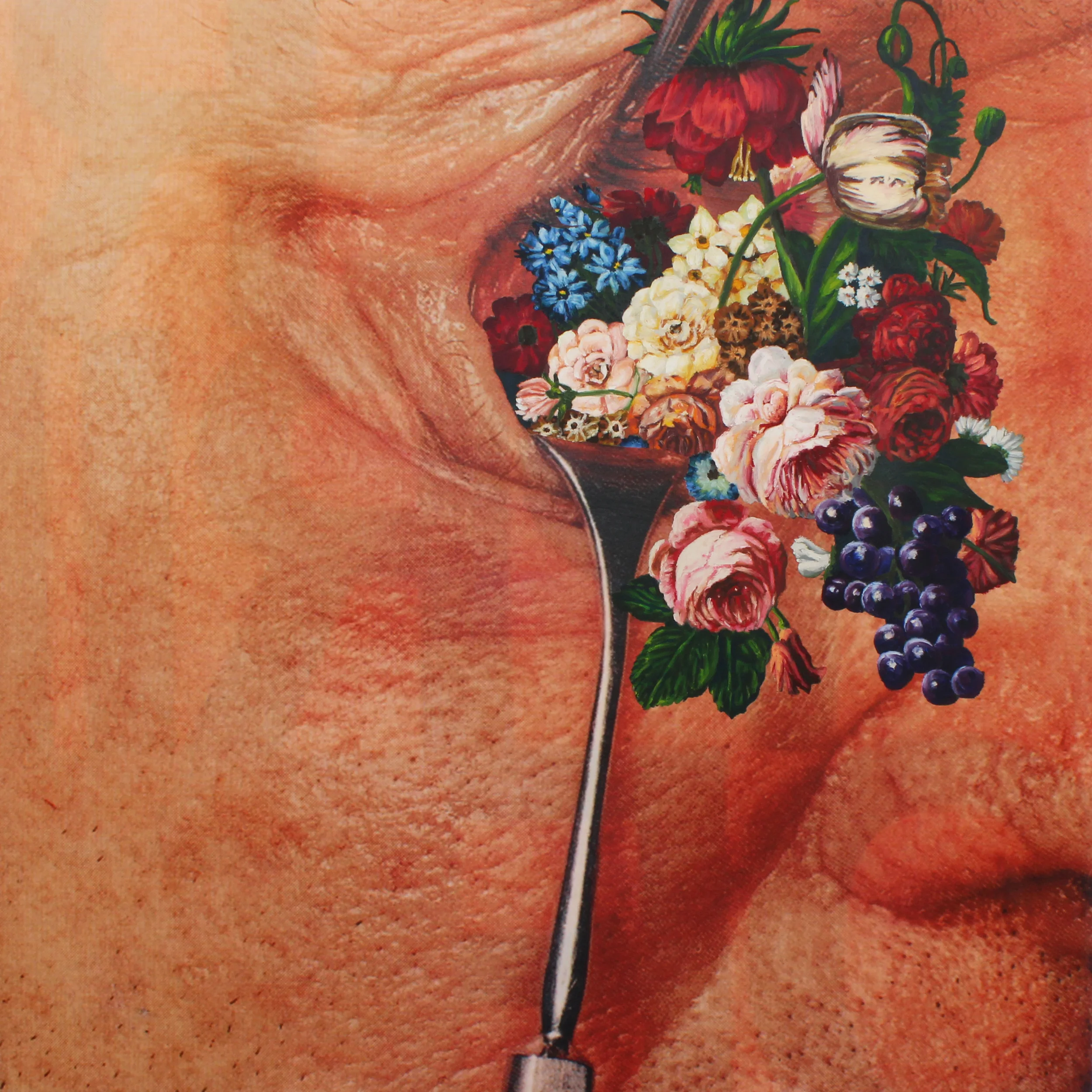 Flowers for Atticus, 2016, Ink jet and oil paint on canvas, 42 x 42 inches