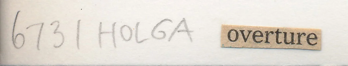 Title is found text, a sentence fragment taken out of context, pasted on the back, artist’s signature not shown.