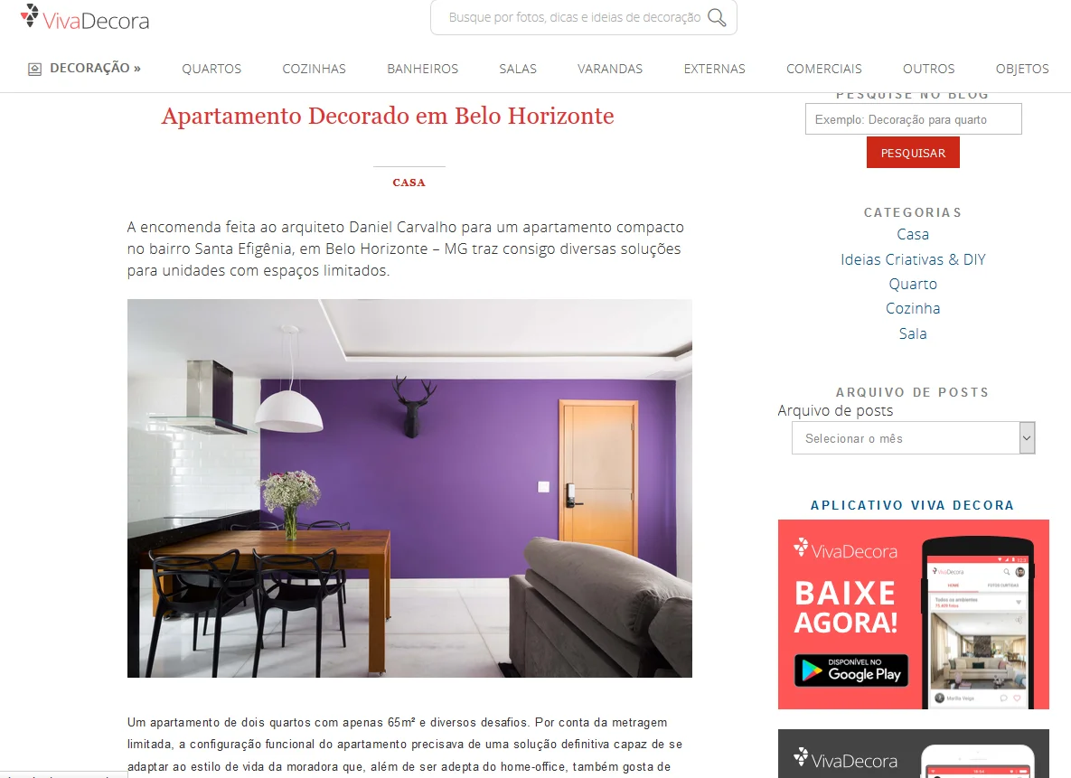Apartamento Santa Efigênia publicado no portal Viva Decora