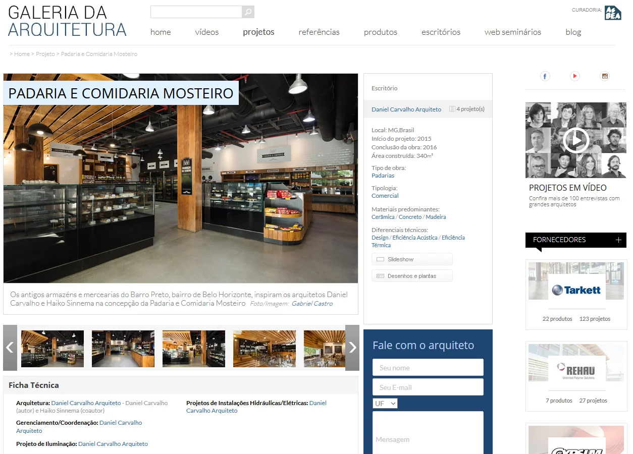 Padaria Mosteiro é destaque no portal Galeria da Arquitetura