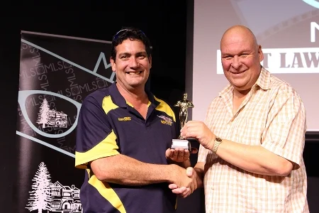 Above L-R: Glen Stagg from Mount Lawley Hardware, accepting the trophy on behalf of his daughter, Corina, and Eryk Matusik from Matusik Jewellers