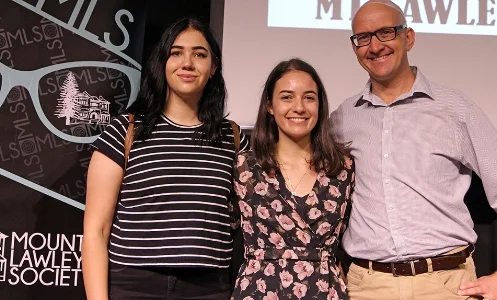 Below L-R: Finalists: Ellien Wardyn, Cassandra Lionetta-Civa with Simon Millman MLA