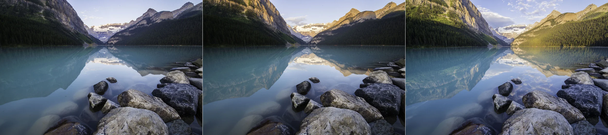 Lake Louise in the changing sunlight