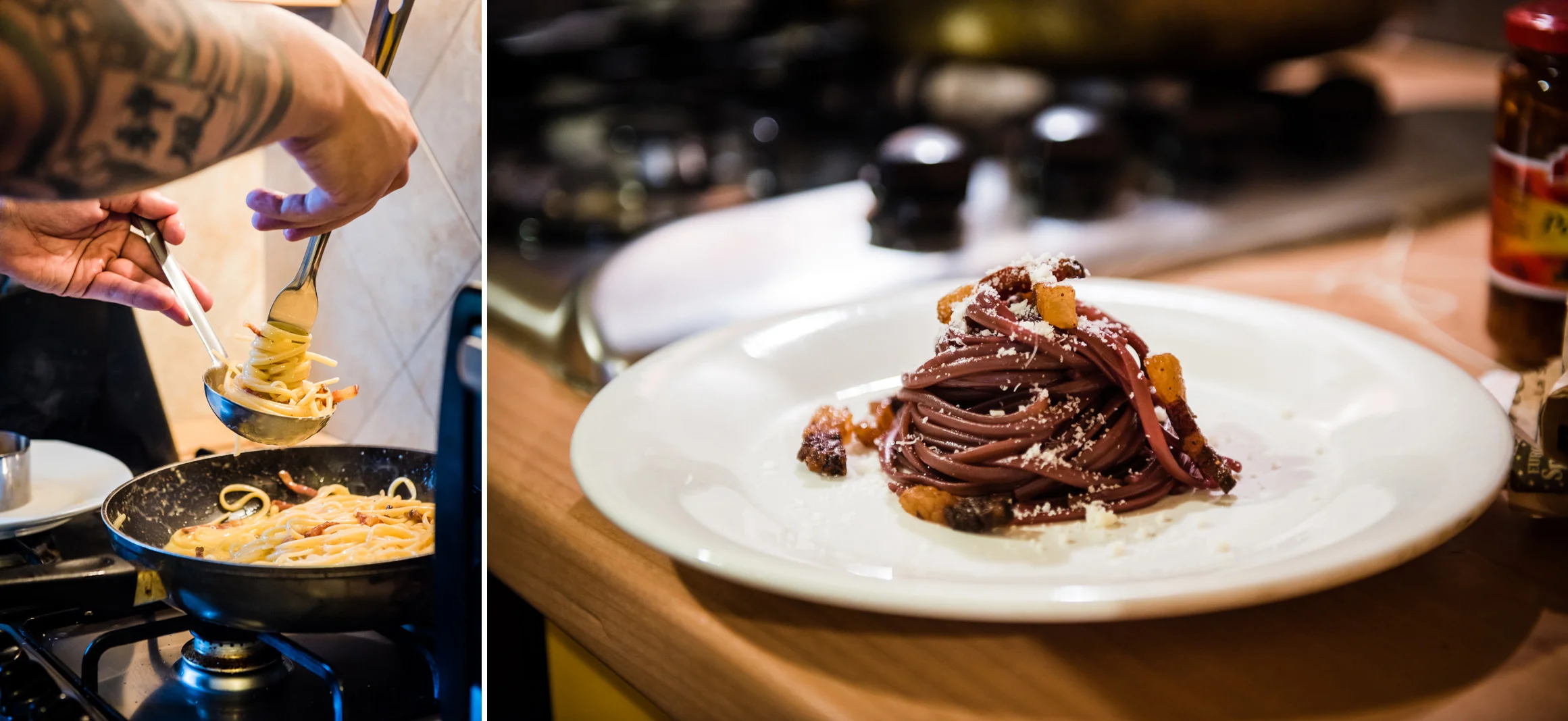 Carbonara & Red Wine Linguine