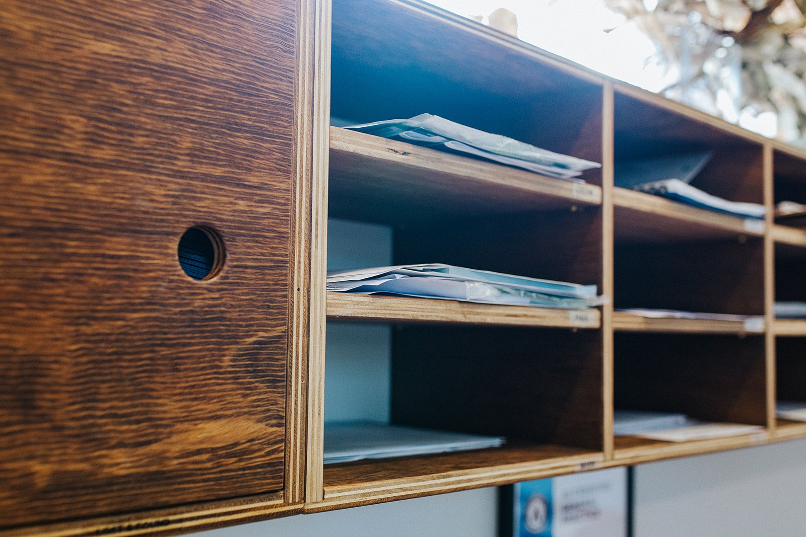 Office shelving for reception at Village Practice.