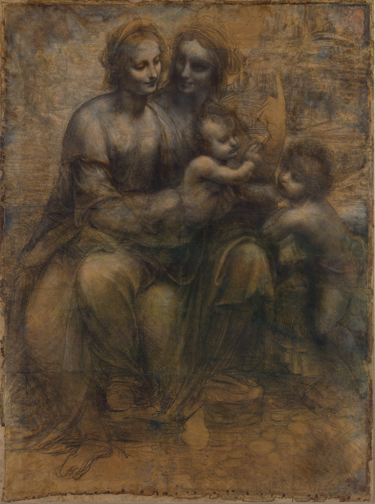  c. 1499–1500 or c. 1506–8  Charcoal, black and white&nbsp;chalk&nbsp;on tinted paper mounted on canvas  55.7&nbsp;in ×&nbsp;41.2&nbsp;in  National Gallery, London 