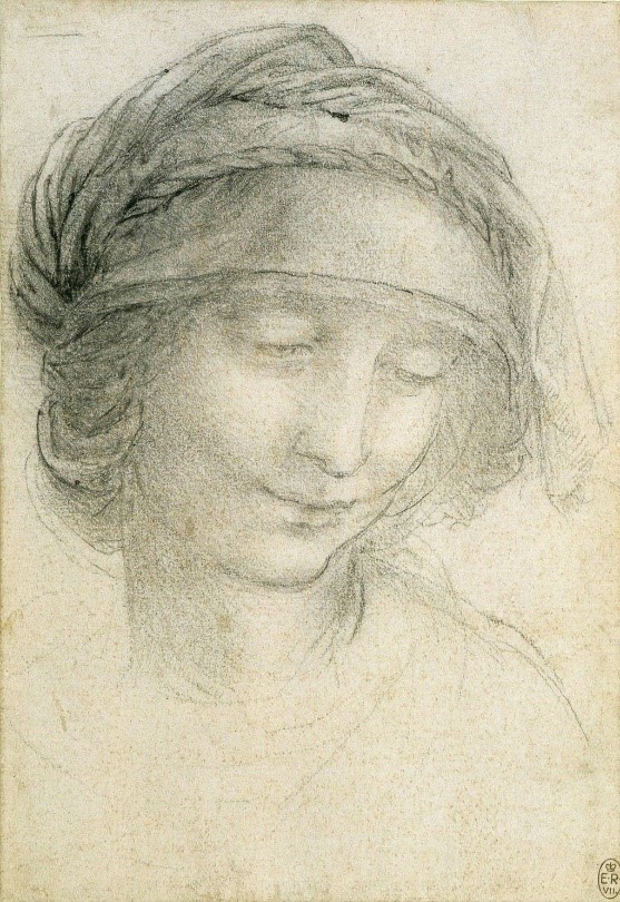  18.8 x13cm The head of St Anne 1510-15 Black Chalk, wetted in places Royal Collection&nbsp; 