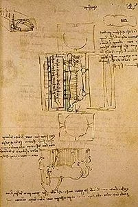 ketch for the mould of the horse for the Sforza monument reversed in the melting-pit. Madrid Ms. II (BNM), c. 149r