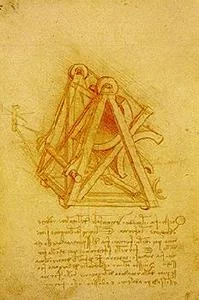 Machine for lowering the reversed mould of the Sforza monument into the pit. Madrid Ms. II (BNM), c. 154v