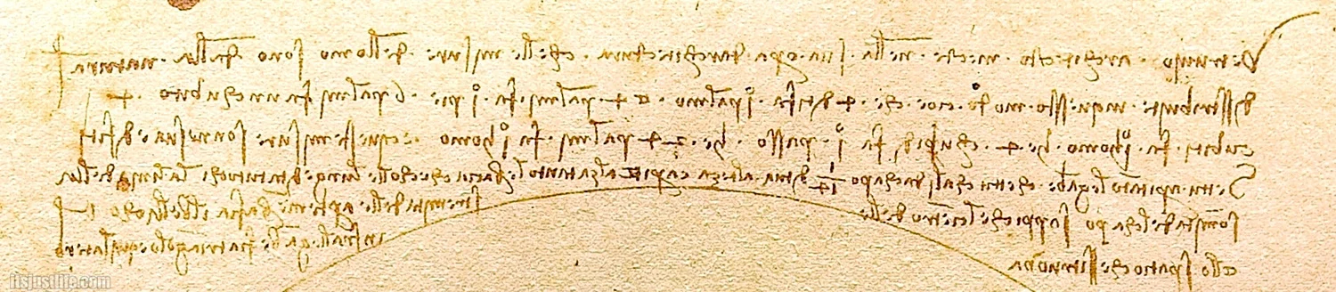 Detail of the upper part of the Vitruvian man Text