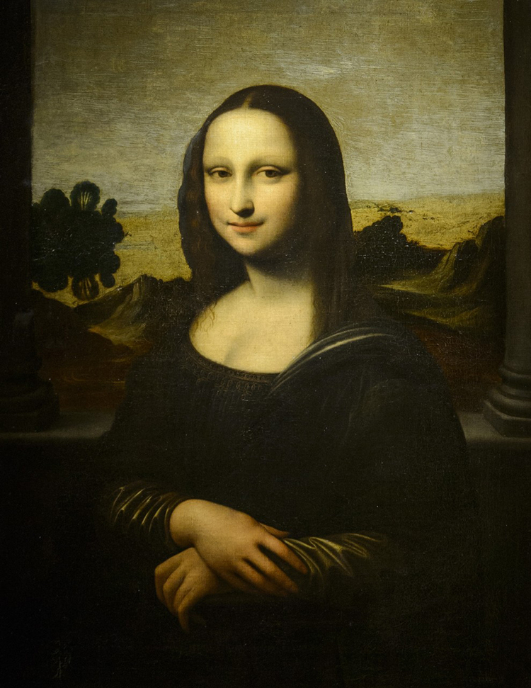 Thought to be painted (mostly) by Leonardo himself, before the version of the Mona Lisa in the Louvre. 