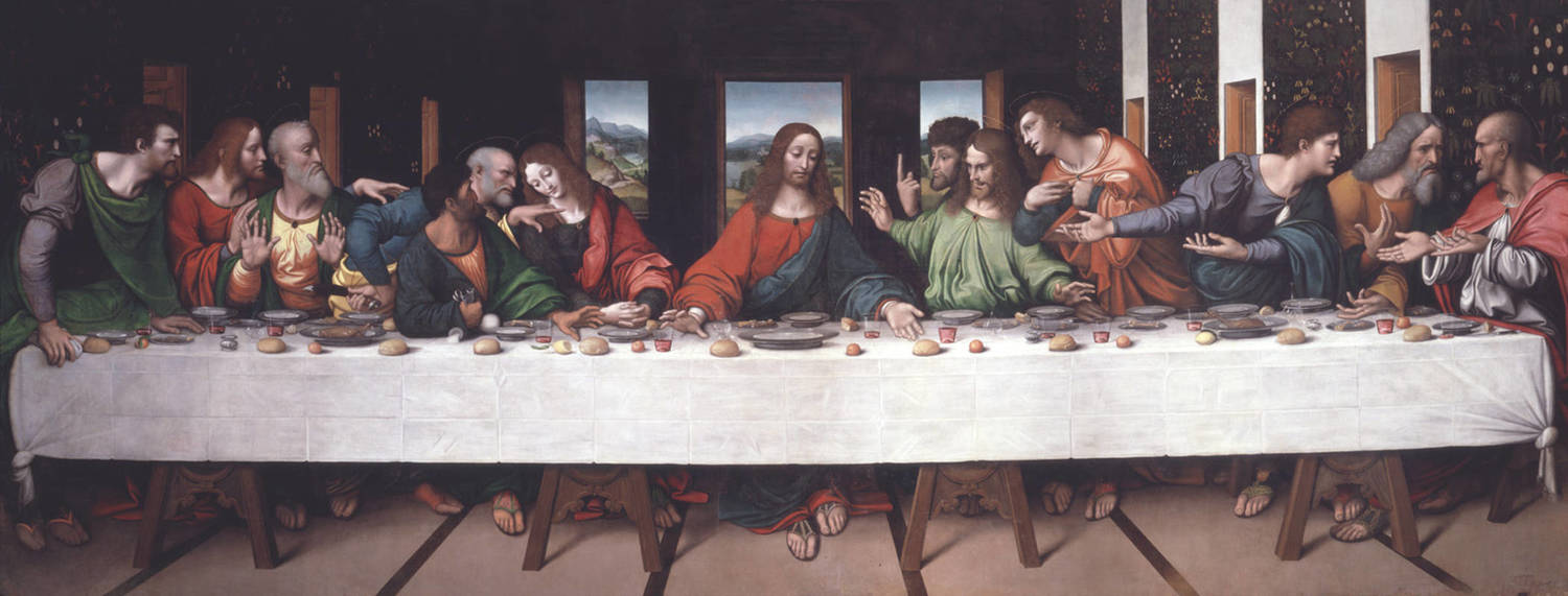   The Last Supper  , ca. 1520, by Giovanni Pietro Rizzoli, called&nbsp;Giampietrino), after Leonardo da Vinci, oil on canvas, currently in the collection of The&nbsp;Royal Academy of Arts, London  