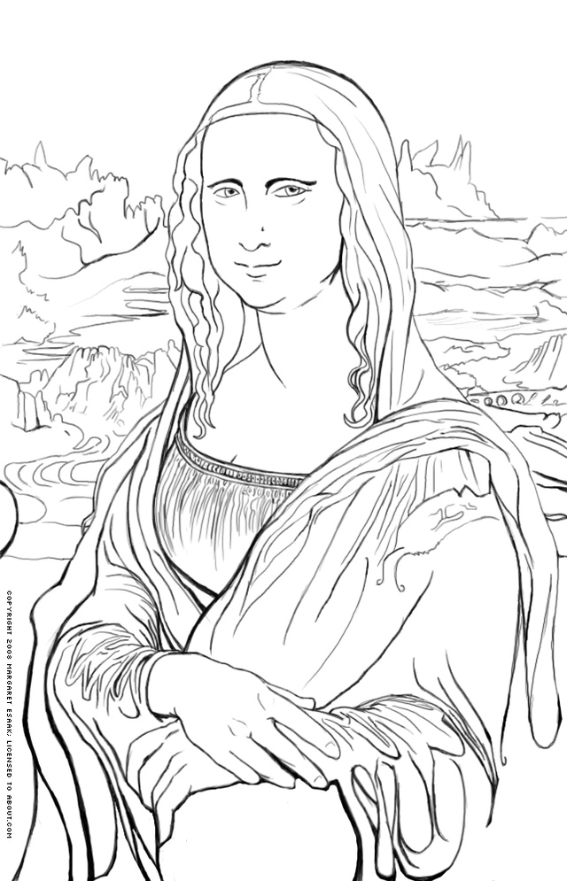 Famous Mona Lisa painting hand drawn in outline style. Italian art concept,  for print or web design. Stock Vector | Adobe Stock