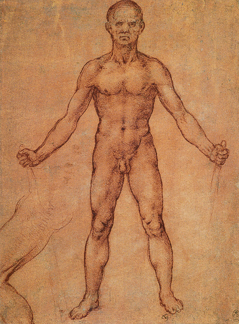 Sketch of a Nude Man Holding Something