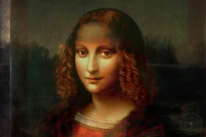The Portrait of Salai and the Mona Lisa's faces combined at 50% transparency.